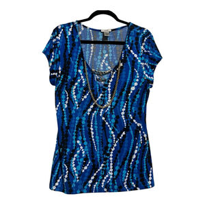 EUC Cache Top Blue Patterned Women’s Size LG